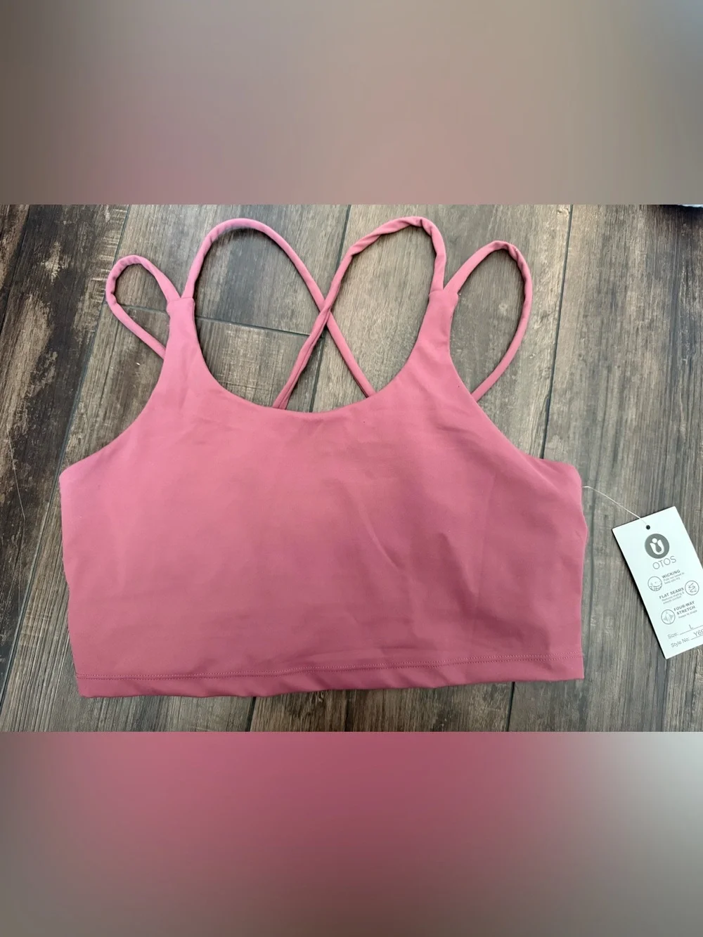 OTOS Activewear Sports Bra Dusty Rose Criss Cross Back Size L NWT